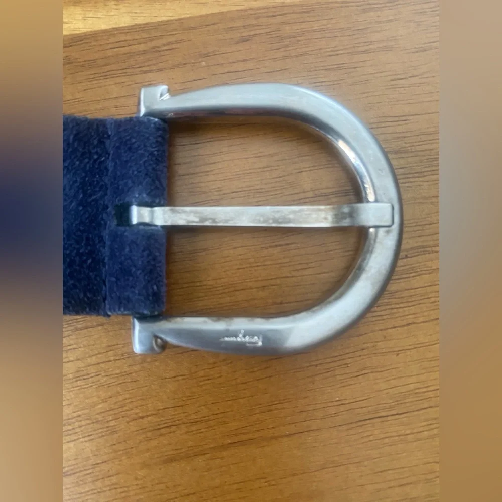 Salvatore Ferragamo Navy Blue Suede Belt Classic Design